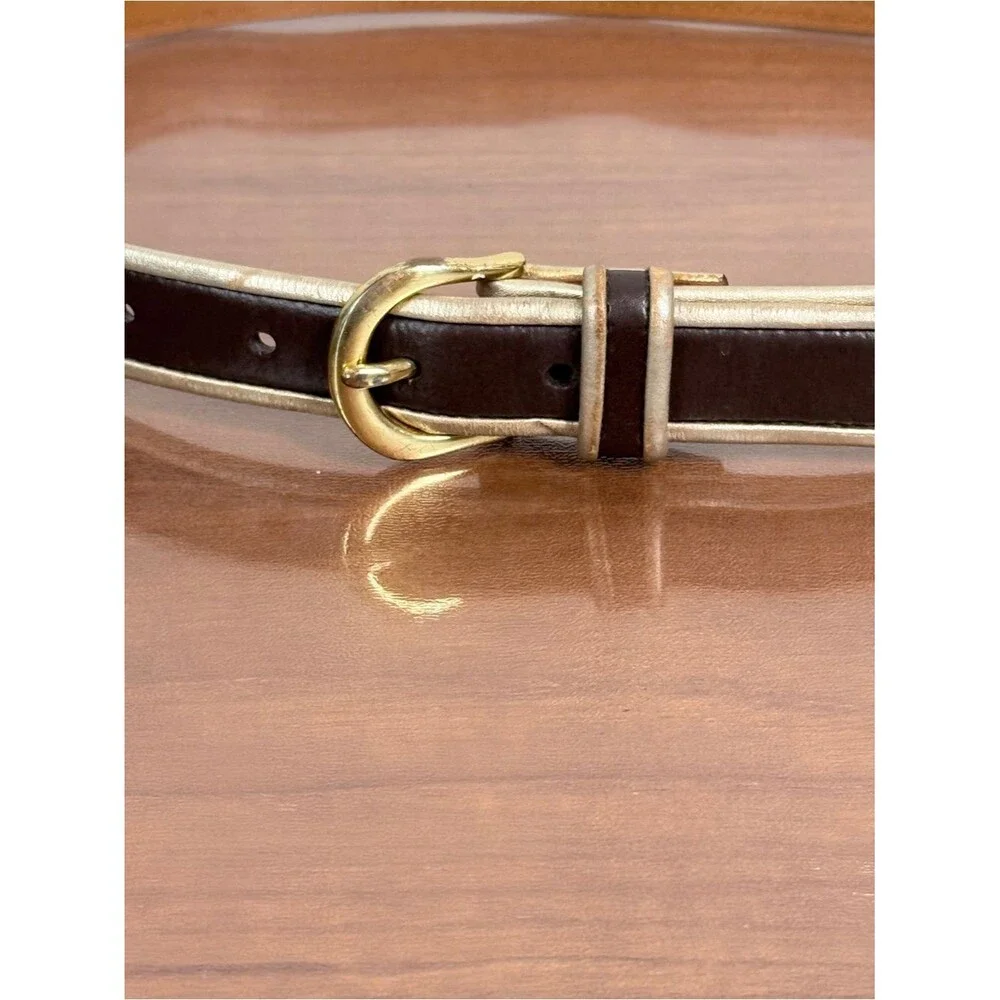 Lauren Ralph Lauren Brown Leather Belt with Gold Trim M